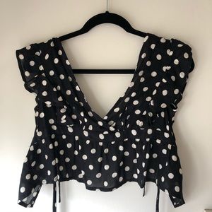Topshop black and white polka dot tie top